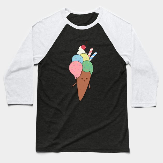 Ice Cream Cone Kawaii T-Shirt Baseball T-Shirt by happinessinatee